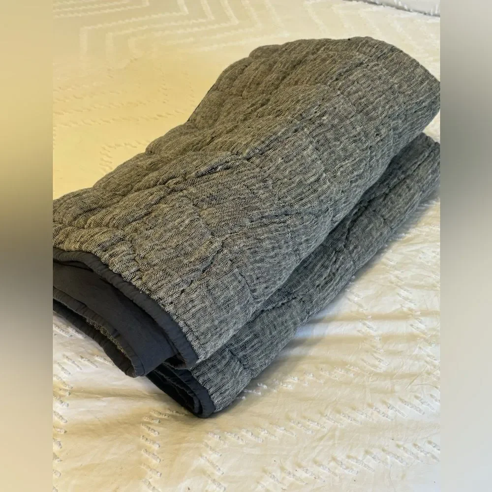 Pottery Barn Cloud Set Of 2 King Pillow Shams Handcrafted Linen Navy Blue EUC